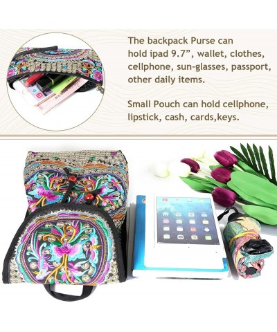 2 Pack Embroidered Backpack Purse for Women & Small Wristlet Purse for Cellphone Coin Cash 2 Bags:pink Blue Flowers $18.47 Ba...