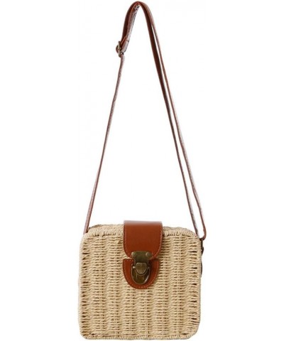 Women Straw Weave Bag Crochet Crossbody Bag Shoulder Messenger Satchels Beach Handbag Beige $19.37 Crossbody Bags