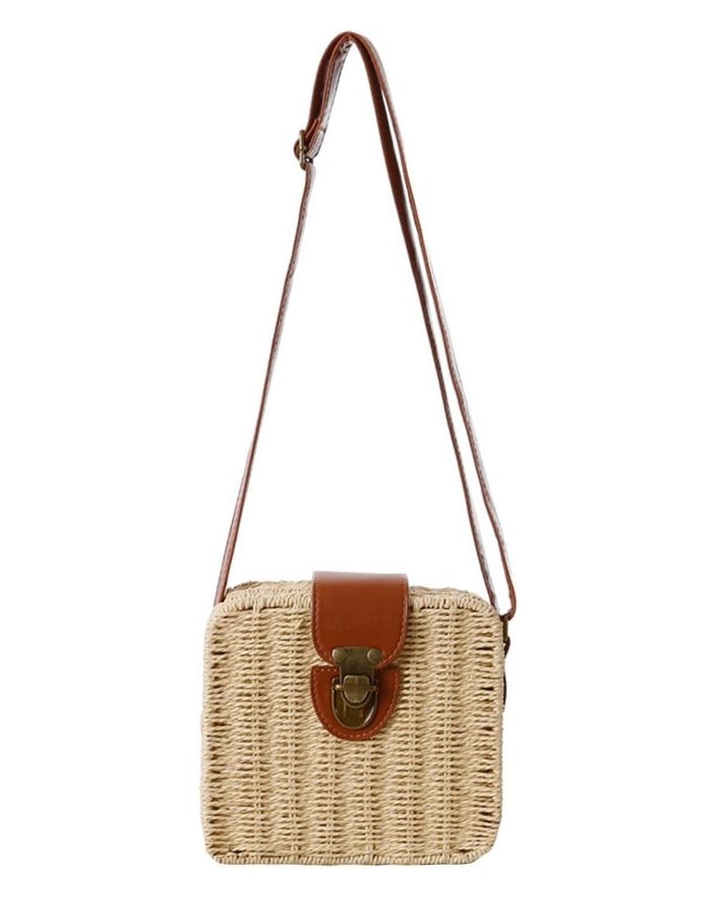 Women Straw Weave Bag Crochet Crossbody Bag Shoulder Messenger Satchels Beach Handbag Beige $19.37 Crossbody Bags