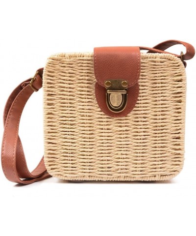 Women Straw Weave Bag Crochet Crossbody Bag Shoulder Messenger Satchels Beach Handbag Beige $19.37 Crossbody Bags