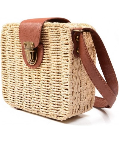 Women Straw Weave Bag Crochet Crossbody Bag Shoulder Messenger Satchels Beach Handbag Beige $19.37 Crossbody Bags