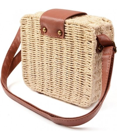 Women Straw Weave Bag Crochet Crossbody Bag Shoulder Messenger Satchels Beach Handbag Beige $19.37 Crossbody Bags