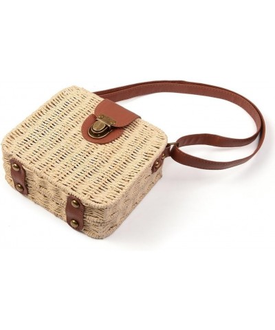 Women Straw Weave Bag Crochet Crossbody Bag Shoulder Messenger Satchels Beach Handbag Beige $19.37 Crossbody Bags