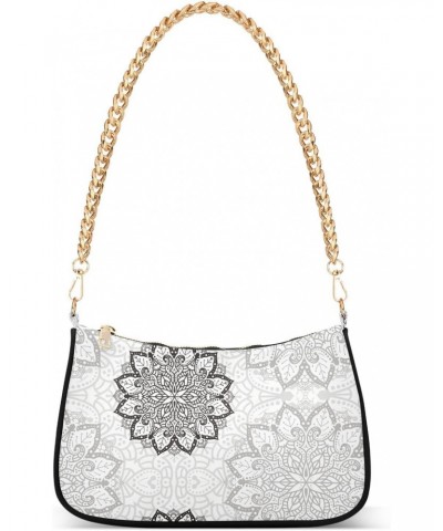 Flower Mandala Shoulder Bag for Women Clutch Shoulder Purse Chain Bag with Zipper Closure Women's Tote Hobo Handbags Hobo Bag...