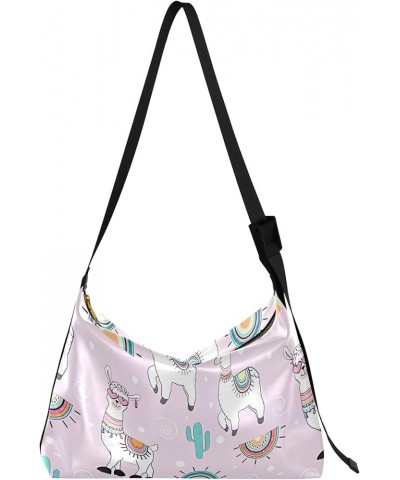 Cute Unicorn Llama Alpaca Blue Ladies Leather Purses Hobo Leather Purse Men Pattern Animal Print Crossbody Hobo Bags Cute Car...