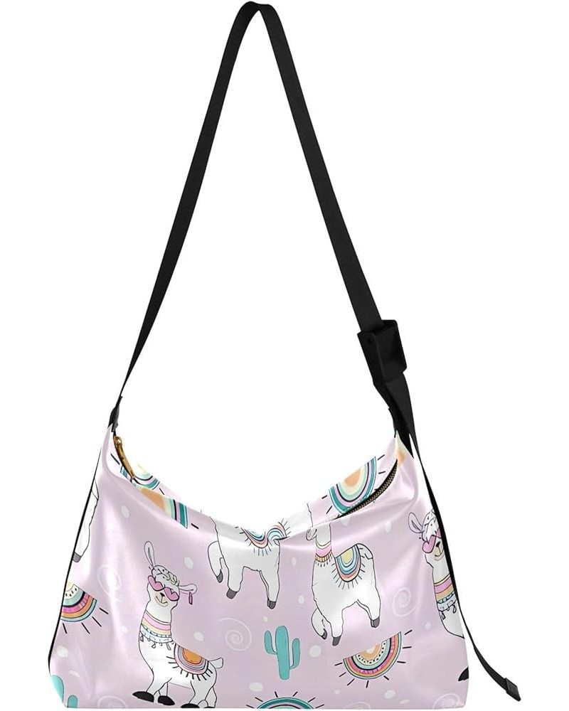 Cute Unicorn Llama Alpaca Blue Ladies Leather Purses Hobo Leather Purse Men Pattern Animal Print Crossbody Hobo Bags Cute Car...