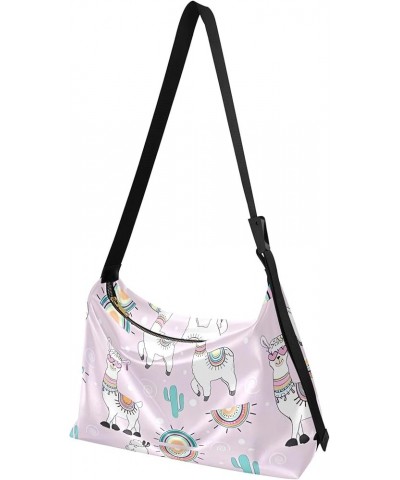 Cute Unicorn Llama Alpaca Blue Ladies Leather Purses Hobo Leather Purse Men Pattern Animal Print Crossbody Hobo Bags Cute Car...