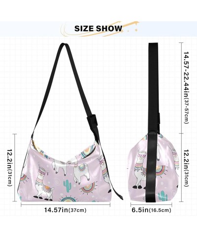 Cute Unicorn Llama Alpaca Blue Ladies Leather Purses Hobo Leather Purse Men Pattern Animal Print Crossbody Hobo Bags Cute Car...