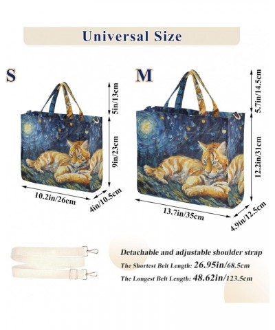 Corduroy Women Tote Bag Van Gogh Tiger Print, Handbag Purses with Detachable Strap Small Size $14.45 Crossbody Bags