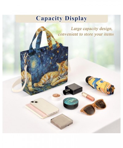 Corduroy Women Tote Bag Van Gogh Tiger Print, Handbag Purses with Detachable Strap Small Size $14.45 Crossbody Bags