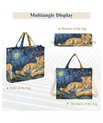 Corduroy Women Tote Bag Van Gogh Tiger Print, Handbag Purses with Detachable Strap Small Size $14.45 Crossbody Bags