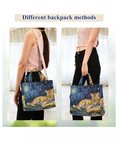 Corduroy Women Tote Bag Van Gogh Tiger Print, Handbag Purses with Detachable Strap Small Size $14.45 Crossbody Bags