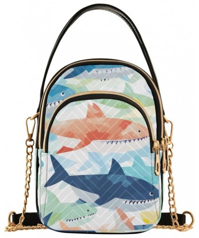 Cute Colorful Shark Crossbody Bag for Women Cell Phone Purse Wallet with Removable Chain Shoulder Handbag for Work Phone Pass...