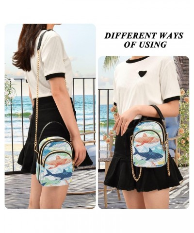 Cute Colorful Shark Crossbody Bag for Women Cell Phone Purse Wallet with Removable Chain Shoulder Handbag for Work Phone Pass...