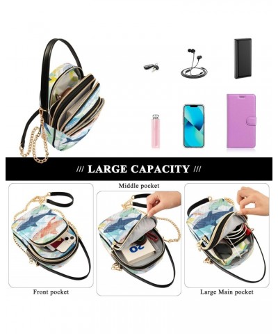 Cute Colorful Shark Crossbody Bag for Women Cell Phone Purse Wallet with Removable Chain Shoulder Handbag for Work Phone Pass...