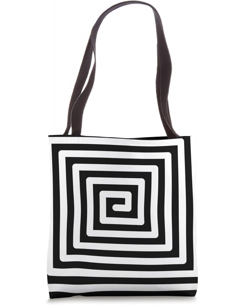 Minimalism Art Minimalistic Aesthetic White Spiral on Black Tote Bag $11.70 Totes