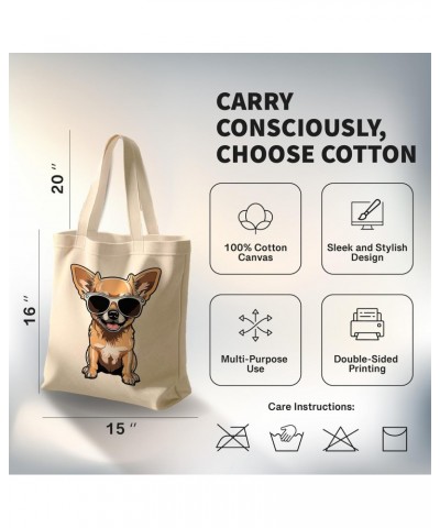 Chihuahua Cotton Tote Bag for Women Men Casual Tote Bag Cloth Canvas Shopping Bags with Handles Cute Bags Everyday Use 15" x ...