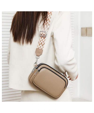 Quilted Crossbody Bag Elegant Handbag Purse with Wide Adjustable Strap Shoulder Purse Camera Bag Khaki $14.11 Shoulder Bags