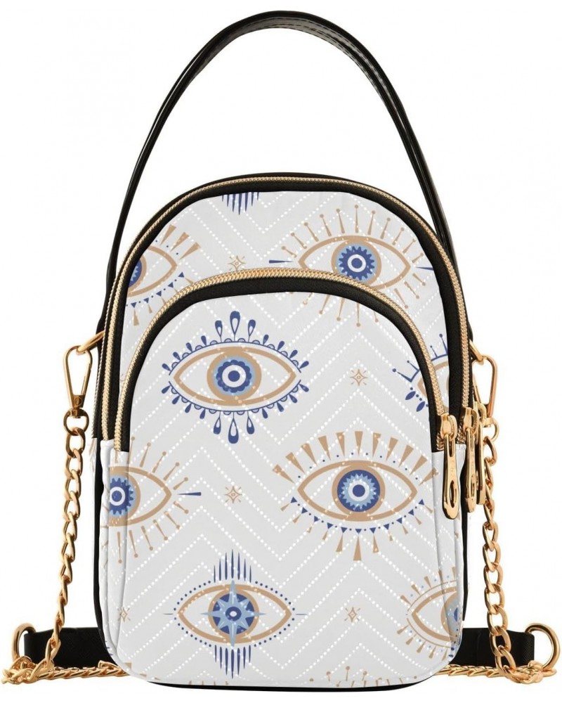 Evil Eye Magic Small Crossbody Handbag for Women Mini Over Shoulder Purse with Three Zippered Pockets Durable Wallet Purses f...