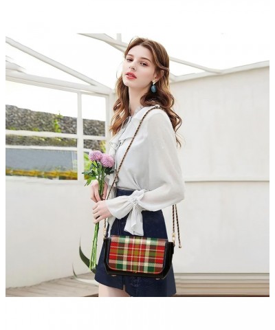 Floral Dogs Crossbody Bags for Women Black Leather Shoulder Bags Wallet Handbags with Chain Strap Tartan Colorful Plaid $22.8...