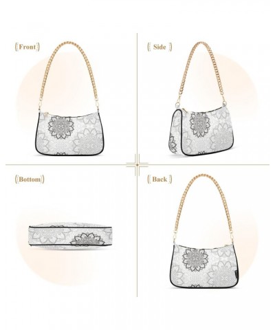 Flower Mandala Shoulder Bag for Women Clutch Shoulder Purse Chain Bag with Zipper Closure Women's Tote Hobo Handbags Hobo Bag...