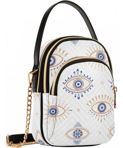 Evil Eye Magic Small Crossbody Handbag for Women Mini Over Shoulder Purse with Three Zippered Pockets Durable Wallet Purses f...