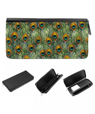 Women's Zip Around Wallet and Phone Clutch - RFID Blocking with Card Holder Organizer - Beautiful Peacock feather pattern $11...