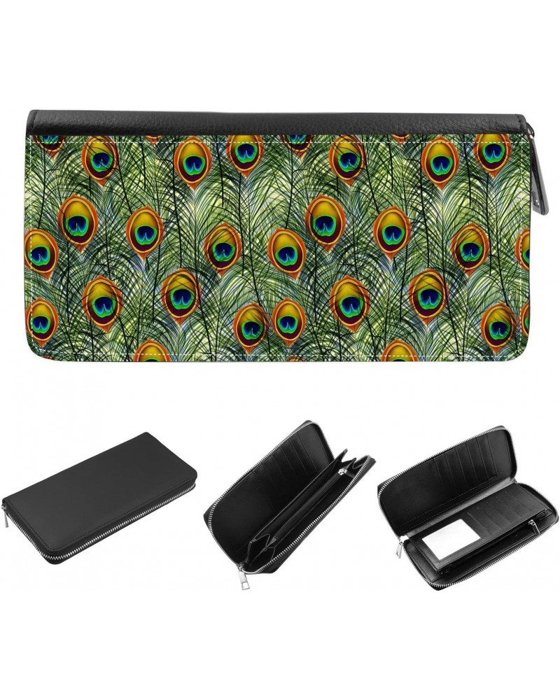 Women's Zip Around Wallet and Phone Clutch - RFID Blocking with Card Holder Organizer - Beautiful Peacock feather pattern $11...