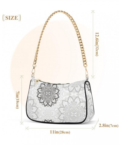 Flower Mandala Shoulder Bag for Women Clutch Shoulder Purse Chain Bag with Zipper Closure Women's Tote Hobo Handbags Hobo Bag...