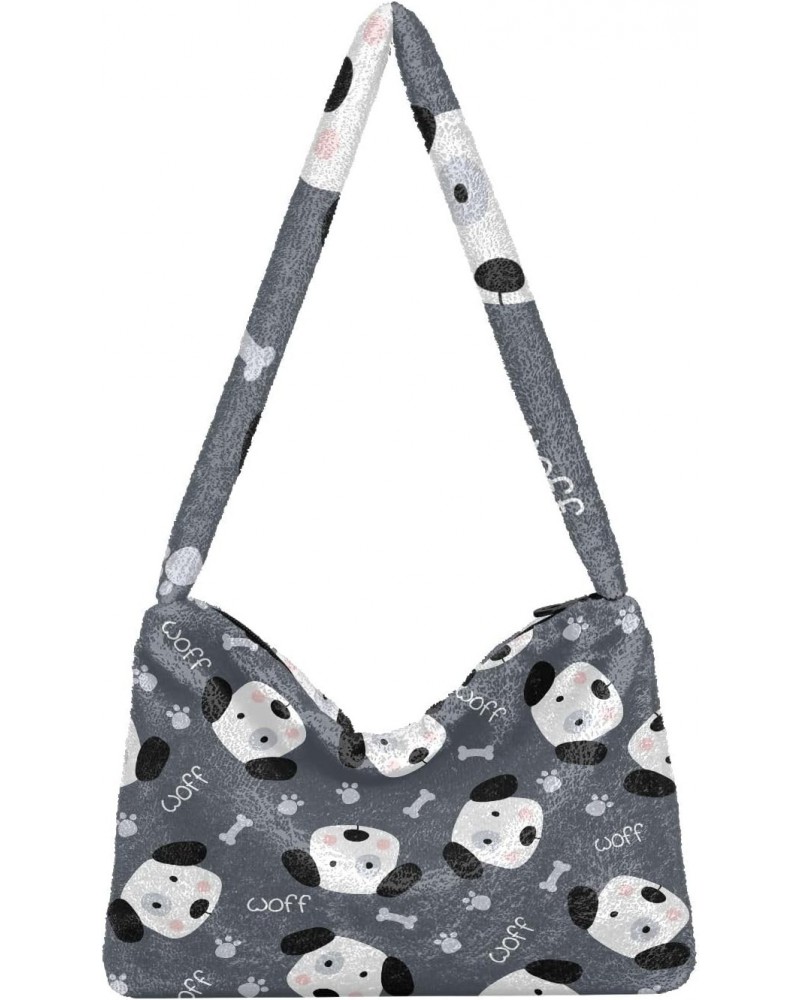 Plush Underarm Bag-Cute Doodle Dogs, Ladies Fluffy Shoulder Bag, Women Fluffy Tote Bag for Autumn and Winter $11.34 Totes