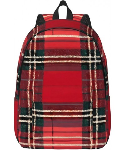 Plaid Red And Black Print Unisex Canvas Bag Canvas Shoulder Pouch Pack Lightweight Backpack For Woman Lady Black Medium $18.6...