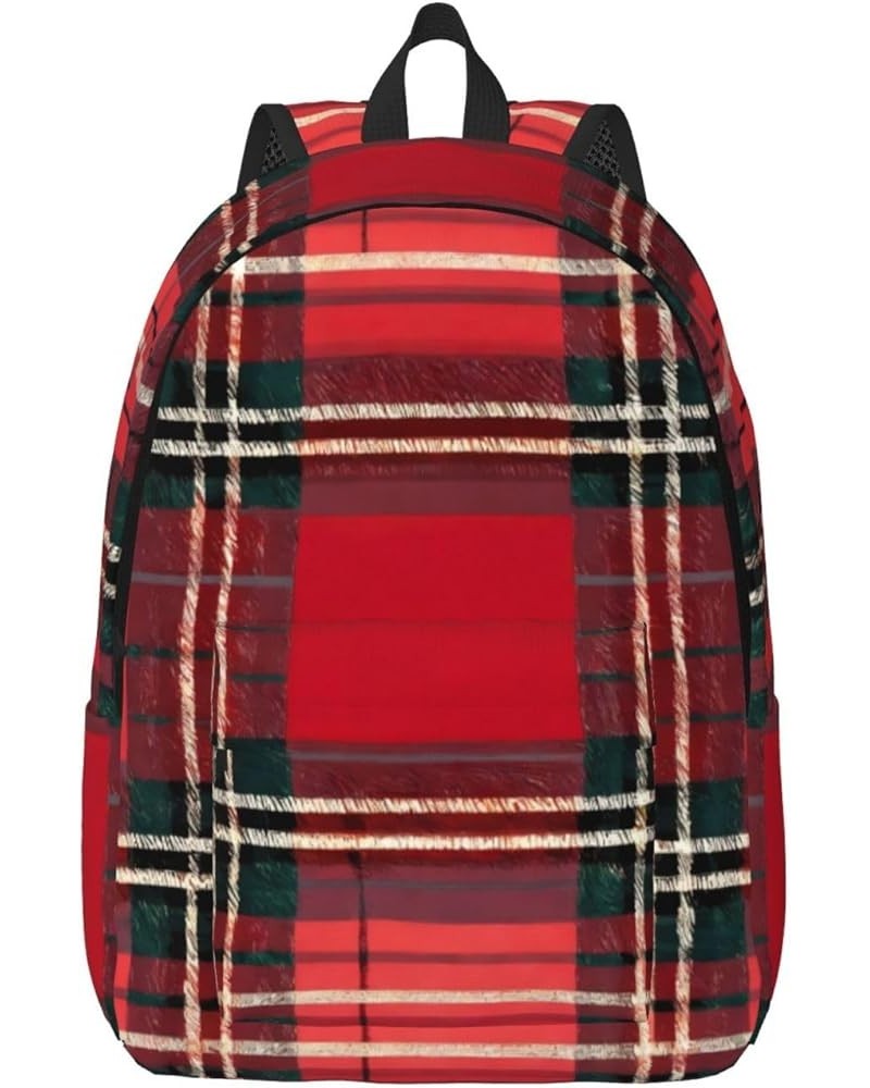 Plaid Red And Black Print Unisex Canvas Bag Canvas Shoulder Pouch Pack Lightweight Backpack For Woman Lady Black Medium $18.6...