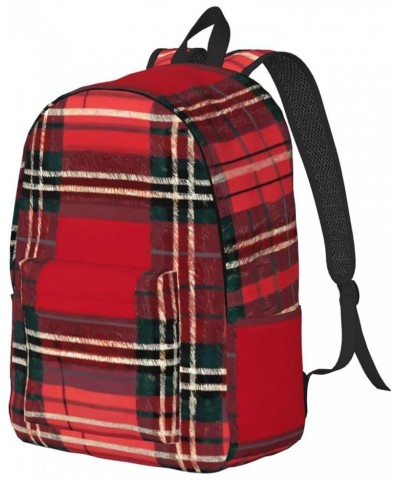 Plaid Red And Black Print Unisex Canvas Bag Canvas Shoulder Pouch Pack Lightweight Backpack For Woman Lady Black Medium $18.6...