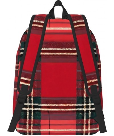 Plaid Red And Black Print Unisex Canvas Bag Canvas Shoulder Pouch Pack Lightweight Backpack For Woman Lady Black Medium $18.6...