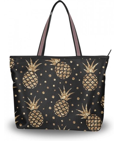 Golden Maple Leaves Handbags for Women Tote Bag Large Capacity Top Handle Shopper Shoulder Bag Gold Pineapples $11.04 Shoulde...