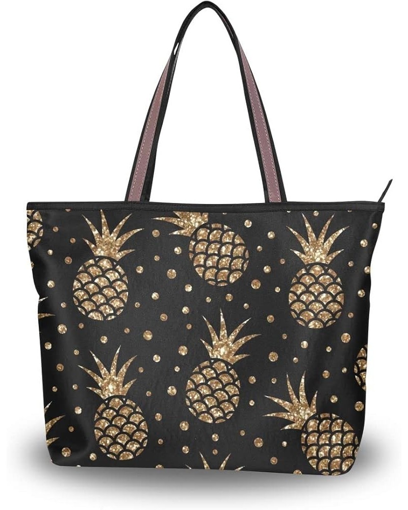 Golden Maple Leaves Handbags for Women Tote Bag Large Capacity Top Handle Shopper Shoulder Bag Gold Pineapples $11.04 Shoulde...