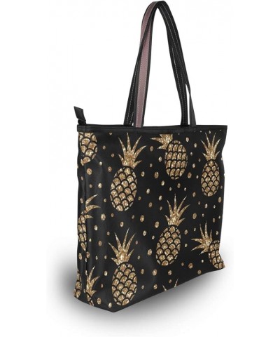 Golden Maple Leaves Handbags for Women Tote Bag Large Capacity Top Handle Shopper Shoulder Bag Gold Pineapples $11.04 Shoulde...