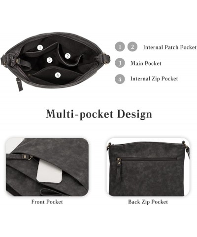 Retro Crossbody Bag Women Shoulder Bag Waterproof Satchel Bag PU Leather Multi-pocket Messenger Bag Black $22.78 Satchels