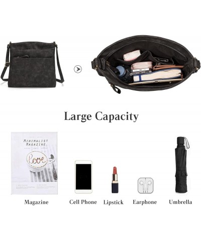 Retro Crossbody Bag Women Shoulder Bag Waterproof Satchel Bag PU Leather Multi-pocket Messenger Bag Black $22.78 Satchels