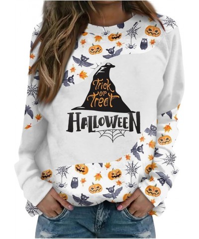 Tops for Women 2024 Fall and Winter Round Neck Sweatshirt Long Sleeve Halloween Print Outfits Dressy Pullover Tops 5-white $7...