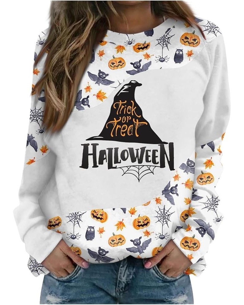 Tops for Women 2024 Fall and Winter Round Neck Sweatshirt Long Sleeve Halloween Print Outfits Dressy Pullover Tops 5-white $7...