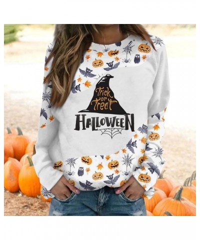 Tops for Women 2024 Fall and Winter Round Neck Sweatshirt Long Sleeve Halloween Print Outfits Dressy Pullover Tops 5-white $7...