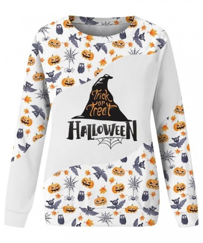 Tops for Women 2024 Fall and Winter Round Neck Sweatshirt Long Sleeve Halloween Print Outfits Dressy Pullover Tops 5-white $7...