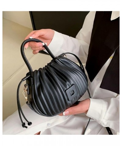 Small Hobo Tote Bag Leather Drawstring Crossbody Bag for Womem Bucket Hobo Bag Shoulder Black $39.73 Totes