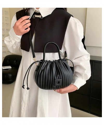 Small Hobo Tote Bag Leather Drawstring Crossbody Bag for Womem Bucket Hobo Bag Shoulder Black $39.73 Totes