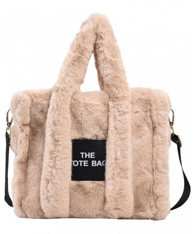 The Tote Bag for Women, Fuzzy Tote Bag Furry Purse Cute Fluffy Shoulder Crossbody Handbags for Work Travel Khaki $16.80 Totes