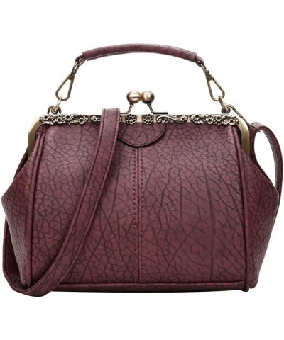 Women Small Retro Kiss Lock Pu Leather Vintage Purses and Handbags Tote Bags… Winered $22.03 Totes