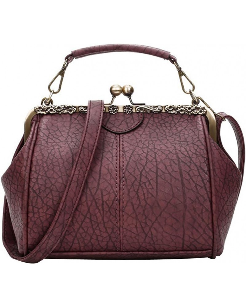 Women Small Retro Kiss Lock Pu Leather Vintage Purses and Handbags Tote Bags… Winered $22.03 Totes