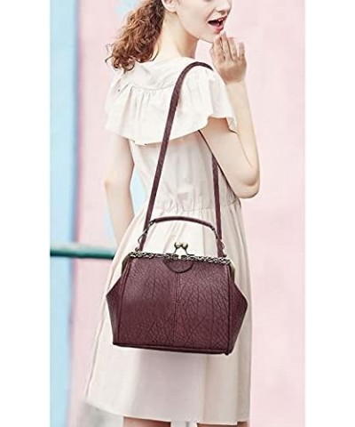 Women Small Retro Kiss Lock Pu Leather Vintage Purses and Handbags Tote Bags… Winered $22.03 Totes