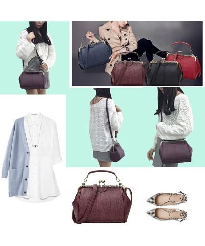 Women Small Retro Kiss Lock Pu Leather Vintage Purses and Handbags Tote Bags… Winered $22.03 Totes